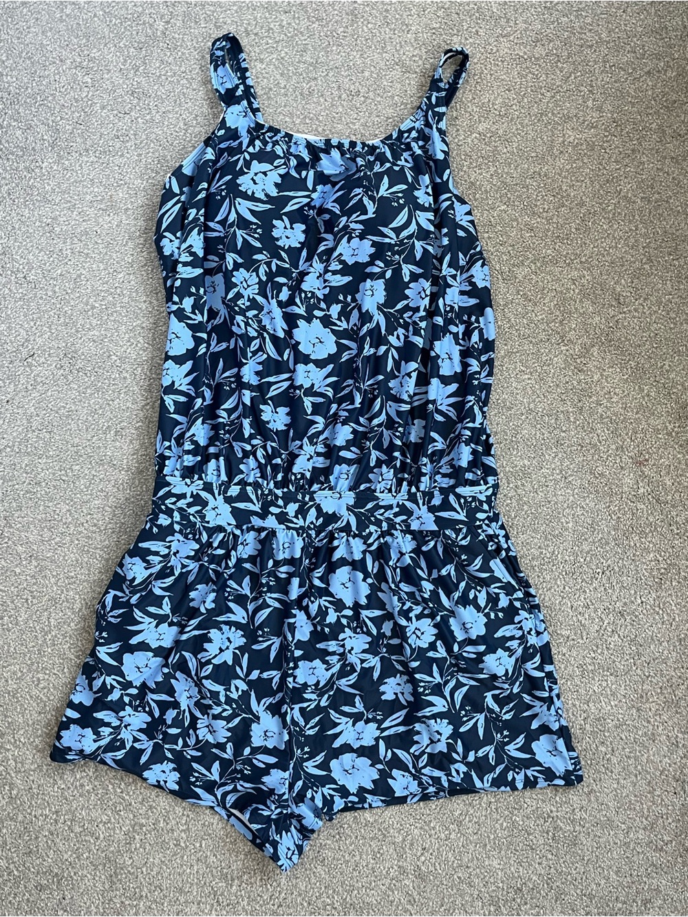 NWT BloomChic Navy One-Piece Swim Romper with Light Blue Floral Size 22-24W